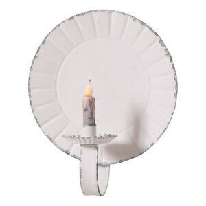 Large Round Candle Sconce in Rustic White Tin